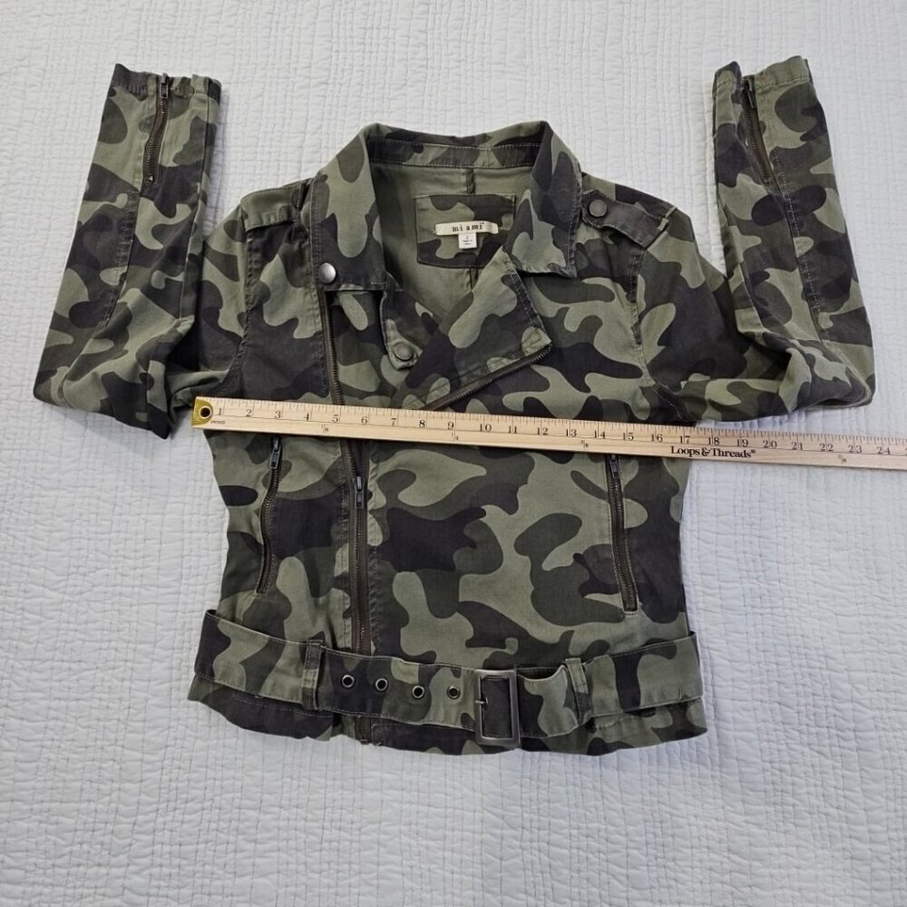 Mi Ami Women's Full Zip Jacket Size Small Green Camo Safari Buckle Pockets EUC - Picture 7 of 10